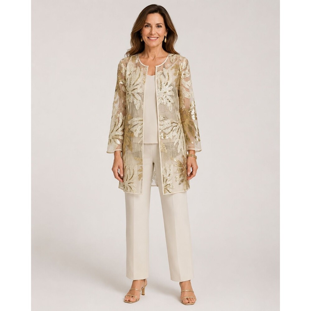 Chico’s Travelers Sequin Mesh Jacket Modern Ecru Size 0 / US Small NWT